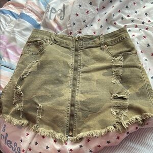 Distressed Camouflage Mini Skirt